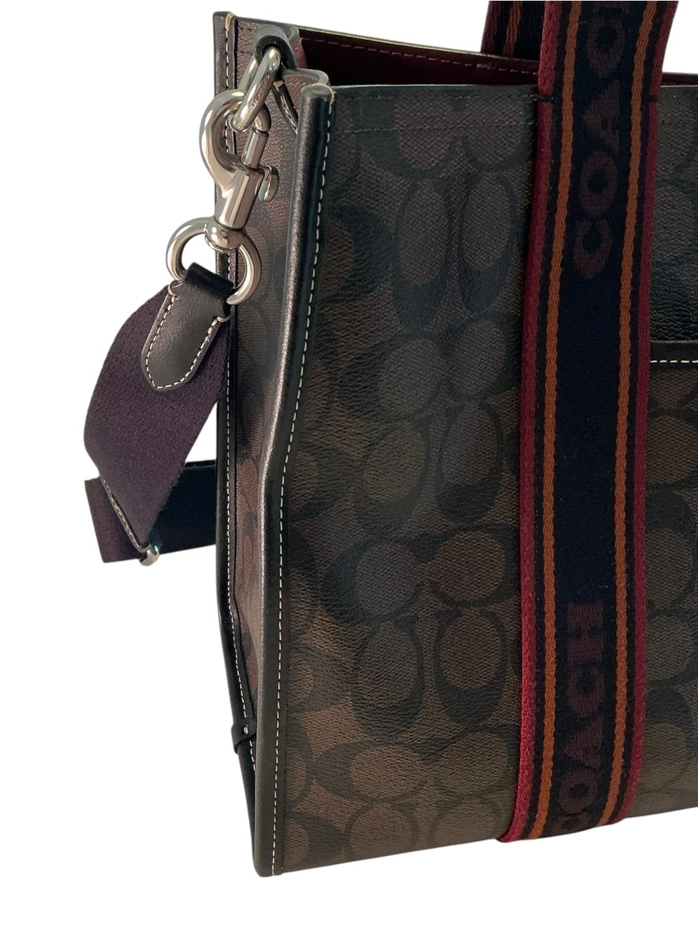 COACH SMITH Tote SN058 Brown, Black Signature COACH Logo MED Bag, Canvas Leather - Picture 5 of 15